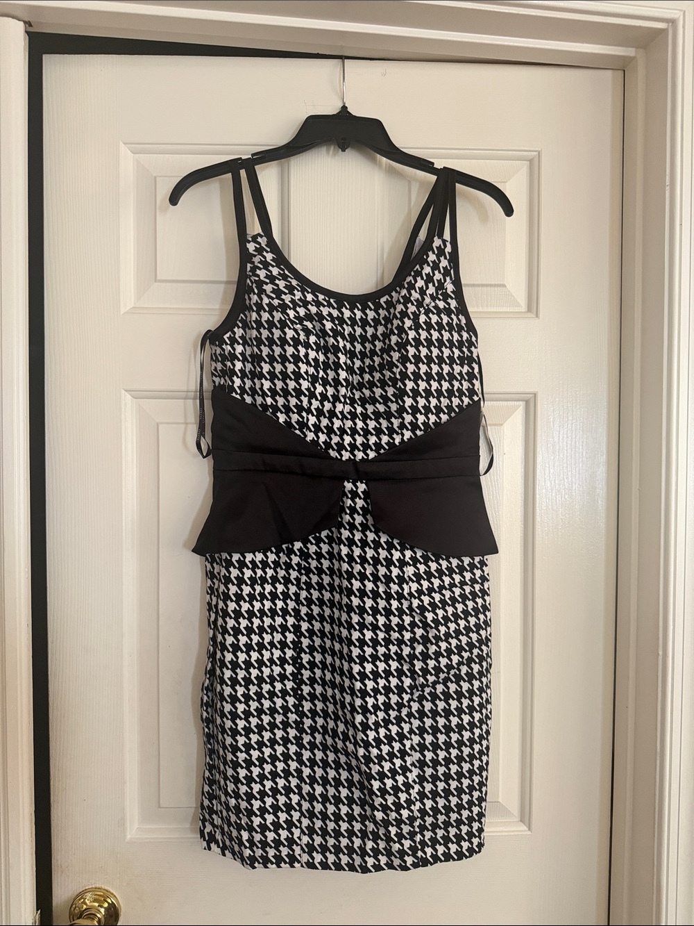 XOXO Black & White Houndstooth Peplum Mini Dress